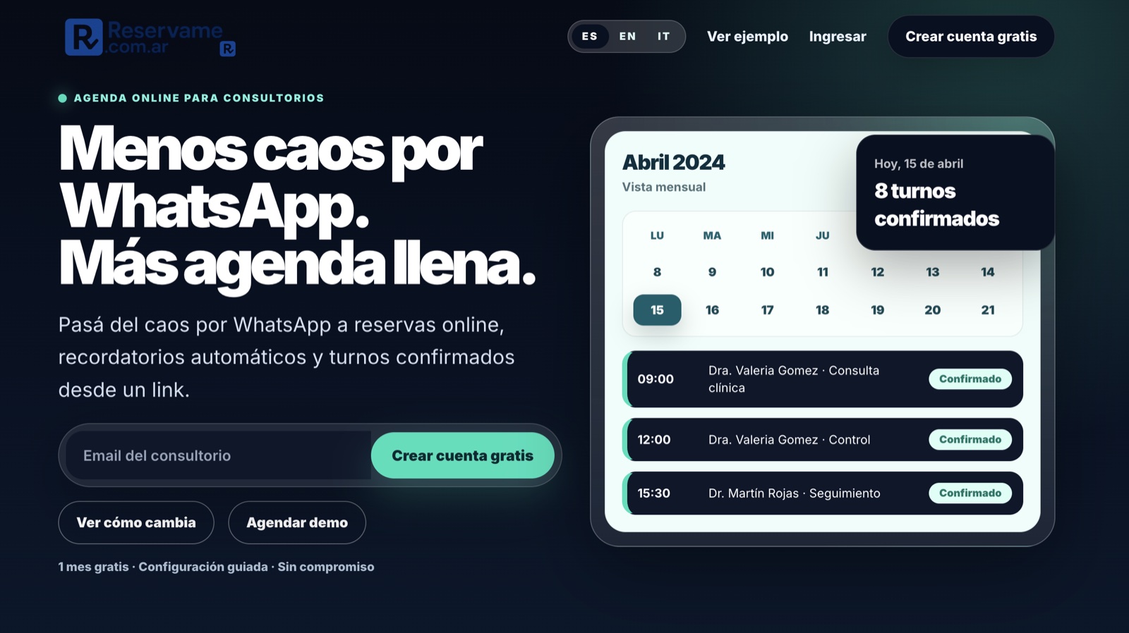 Vista de Reservame, una plataforma de reservas online